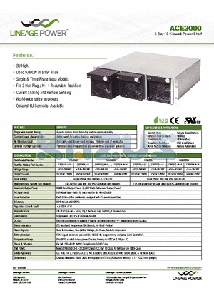 ACE3000 datasheet - 3 Bay / 9 Kilowatt Power Shelf
