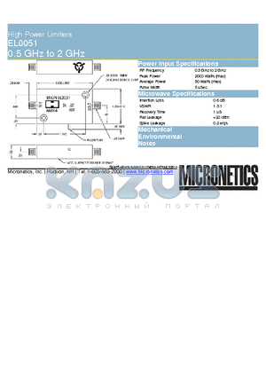 EL0051 datasheet - High Power Limiters 0.5 GHz to 2 GHz