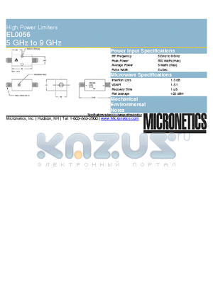 EL0056 datasheet - High Power Limiters 5 GHz to 9 GHz