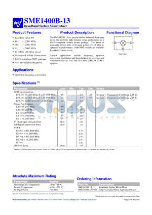 SME1400B-13 datasheet - Broadband Surface Mount Mixer