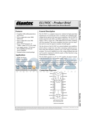 EL1502CM datasheet - High Power Differential Line Driver/Receiver