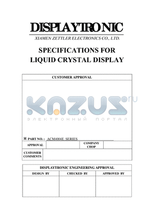 ACM4004E datasheet - SPECIFICATIONS FOR LIQUID CRYSTAL DISPLAY