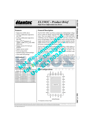 EL1503CL-T13 datasheet - High Power Differential Line Driver