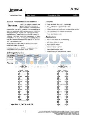 EL1506CM datasheet - Medium Power Differential Line Driver