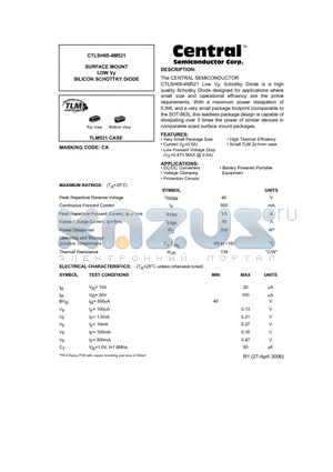 CTLSH05-4M521 datasheet - SURFACE MOUNT LOW VF SILICON SCHOTTKY DIODE