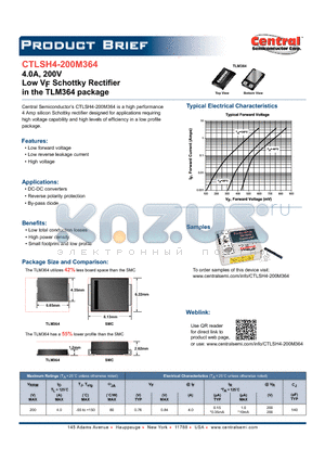 CTLSH4-200M364 datasheet - 4.0A, 200V Low VF Schottky Rectifier in the TLM364 package