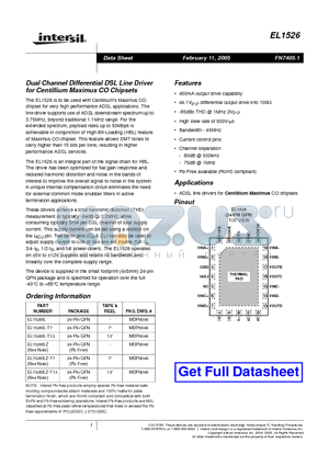 EL1526 datasheet - Dual Channel Differential DSL Line Driver for Centillium Maximus CO Chipsets