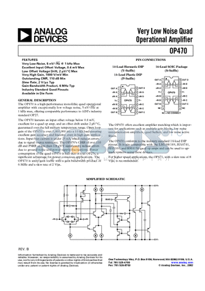OP470 datasheet - Very Low Noise Quad Operational Amplifier