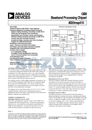 AD20MSP410 datasheet - GSM Baseband Processing Chipset