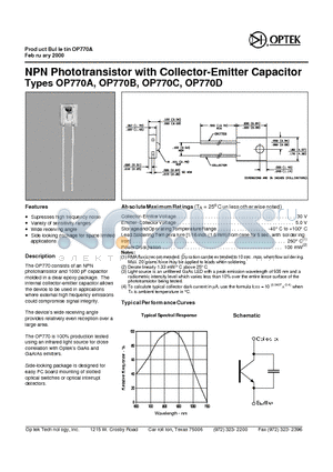 OP770A datasheet - NPN Pho totransistor with Collector- Emitter Capacitor