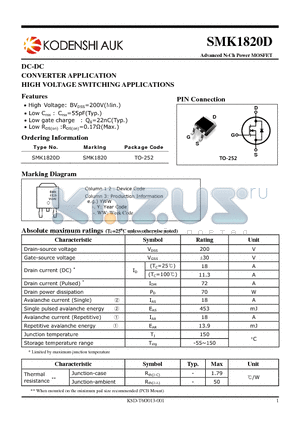 SMK1820D datasheet - DC-DC CONVERTER APPLICATION HIGH VOLTAGE SWITCHING APPLICATIONS