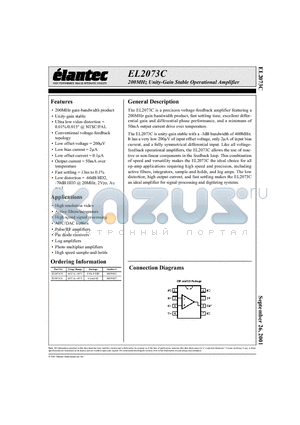 EL2073 datasheet - 200MHz Unity-Gain Stable Operational Amplifier