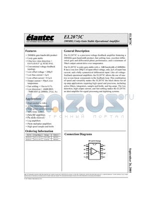 EL2073CN datasheet - 200MHz Unity-Gain Stable Operational Amplifier