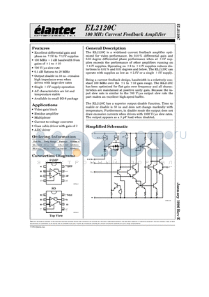 EL2120 datasheet - 100 MHz Current Feedback Amplifier