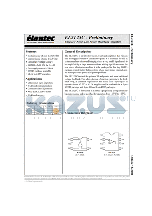 EL2125CS datasheet - Ultra-low Noise, Low Power, Wideband Amplifier