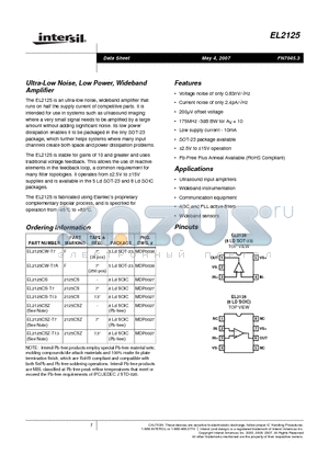 EL2125CS datasheet - Ultra-Low Noise, Low Power, Wideband Amplifier