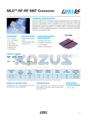 X2B2020RFRFT datasheet - MLOTM RF-RF SMT Crossover