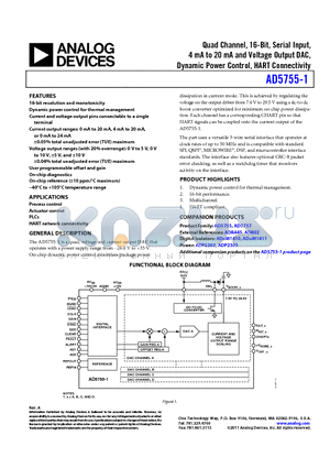 AD5755-1_11 datasheet - Quad Channel, 16-Bit,Serial Input, 4 mA to 20 mA and Voltage Output DAC,Dynamic Power Control