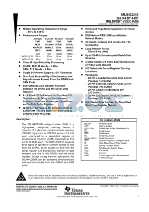 SMJ44C251 datasheet - 262144 BY 4-BIT MULTIPORT VIDEO RAM