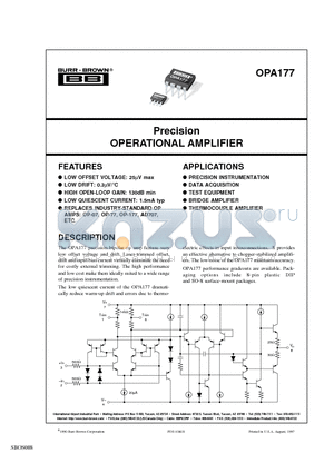 OPA177GS/2K5E4 datasheet - Precision OPERATIONAL AMPLIFIER