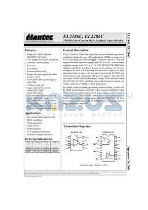 EL2286CS datasheet - 250MHz/3mA Current Mode Feedback Amp w/Disable