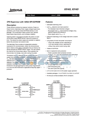 X5163V14Z datasheet - CPU Supervisor with 16Kbit SPI EEPROM