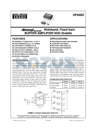 OPA682 datasheet - Wideband, Fixed Gain BUFFER AMPLIFIER With Disable