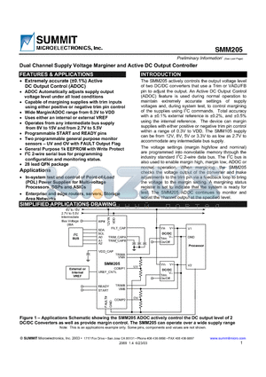 SMM205NR03 datasheet - Dual Channel Supply Voltage Marginer and Active DC Output Controller