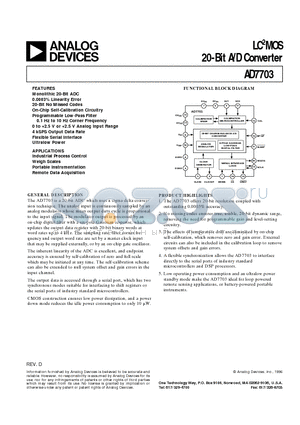 AD7703BNZ datasheet - LC2MOS 20-Bit A/D Converter