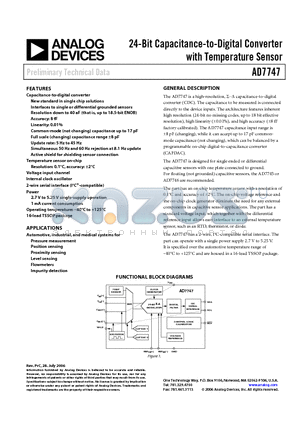 AD7747 datasheet - 24-Bit Capacitance-to-Digital Converter with Temperature Sensor