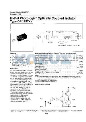 OPI125TXV datasheet - HI REL PHOTOLOGIC OPTICALLY COUPLED ISOLATOR