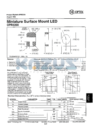 OPR5200 datasheet - MINIATURE SURFACE MOUNT LED