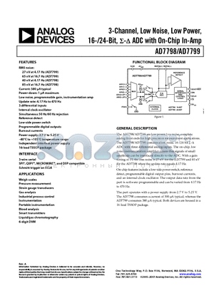 AD7799BRUZ-REEL datasheet - 3-Channel, Low Noise, Low Power, 16-/24-Bit, S-D ADC with On-Chip In-Amp