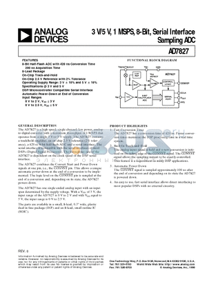 AD7827 datasheet - 3 V/5 V, 1 MSPS, 8-Bit, Serial Interface Sampling ADC