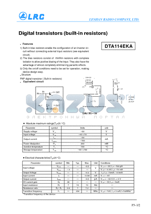 DAT114EKA datasheet - Digital transistors(built-in resistor)