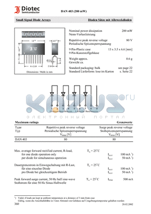 DAN403 datasheet - Small Signal Diode Arrays