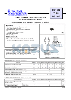 DB103S datasheet - SINGLE-PHASE GLASS PASSIVATED SILICON BRIDGE RECTIFIER