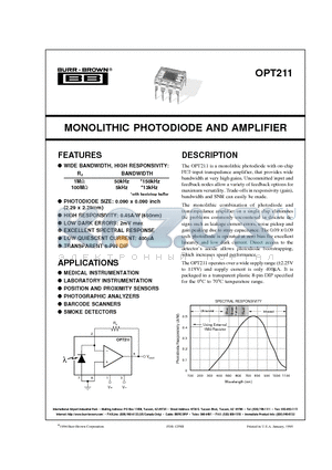 OPT211 datasheet - MONOLITHIC PHOTODIODE AND AMPLIFIER