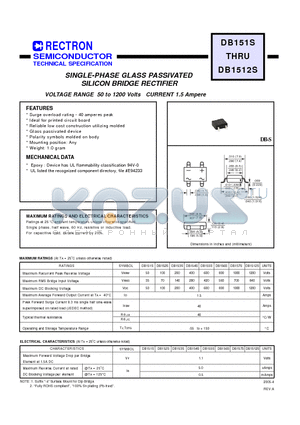 DB1512S datasheet - SINGLE-PHASE GLASS PASSIVATED SILICON BRIDGE RECTIFIER