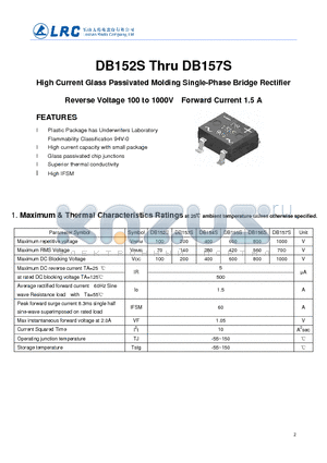 DB154S datasheet - High Current Glass Passivated Molding Single-Phase Bridge Rectifier