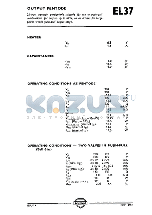 EL37 datasheet - OUTPUT PENTODE