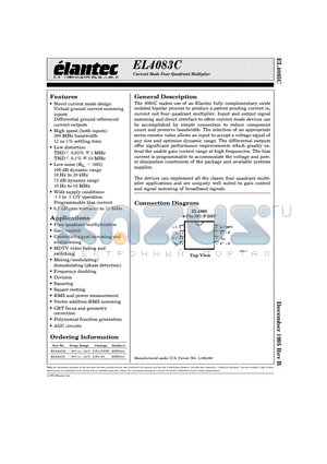 EL4083C datasheet - Current Mode Four Quadrant Multiplier