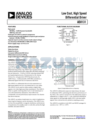 AD8131ARZ-REEL datasheet - Low Cost, High Speed Differential Driver