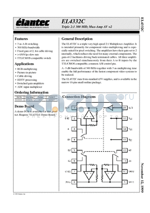 EL4332 datasheet - Triple 2:1 300 MHz Mux-Amp AV =2