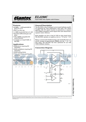 EL4390 datasheet - Triple 80 MHz Video Amplifier with DC Restore