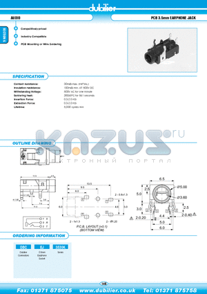 DBCEJ3530K datasheet - AUDIO PCB 3.5mm EARPHONE JACK