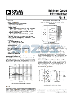 AD815ARB-24-REEL datasheet - High Output Current Differential Driver