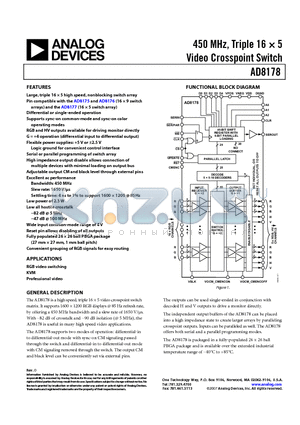 AD8178-EVALZ1 datasheet - 450 MHz, Triple 16  5 Video Crosspoint Switch