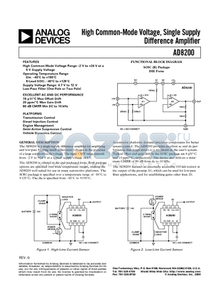 AD8200CHIPS datasheet - High Common-Mode Voltage, Single Supply Difference Amplifier