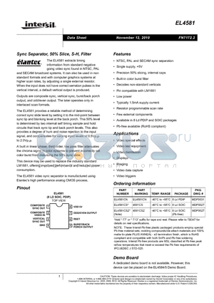 EL4581CN datasheet - Sync Separator, 50% Slice, S-H, Filter